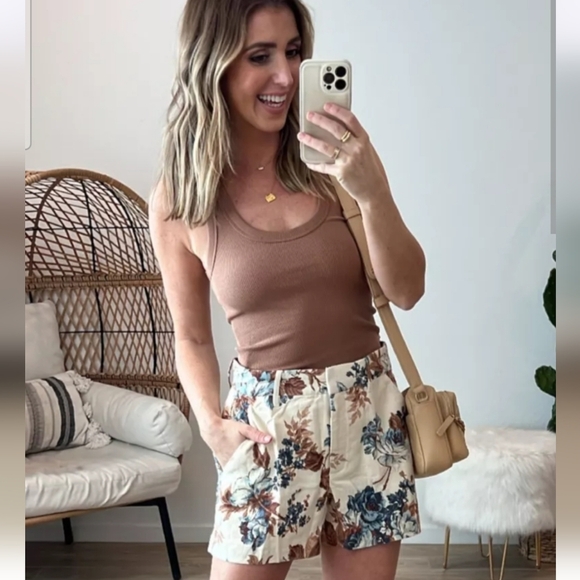 ABERCROMBIE Mid-Rise Linen Cotton Blend Tailored Shorts In Floral. Multi. SM NWT - Picture 7 of 13